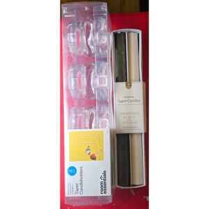 Taper Candles & Candleholder Bundle – 4pc Unscented Candles + 4pk Glass Holders